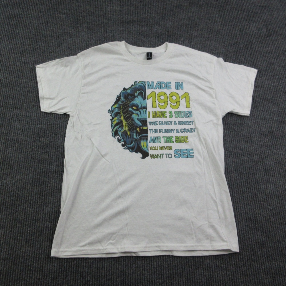 Made In 1991 Shirt Mens L White Heavyweight Cotton Gildan Graphic Print Tee